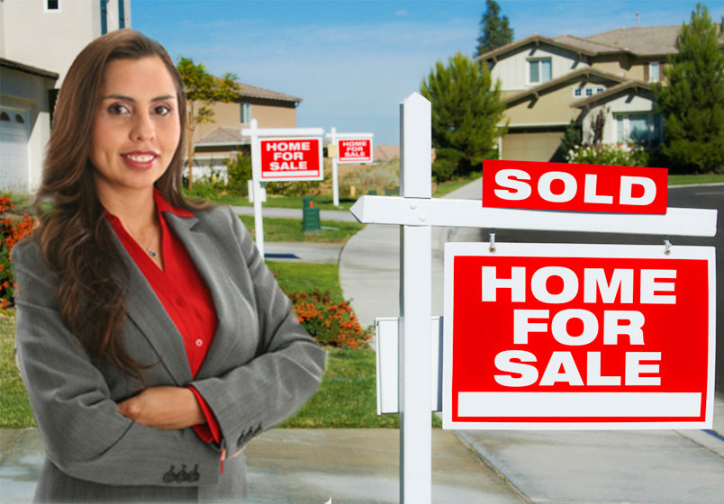 A Woman Standing Beside a Sold Board in Red Color